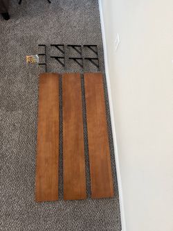 Set of 3 Wood Floating Wall Shelves with Black Metal Brackets – Rustic Brown