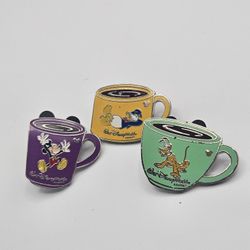 WDW Disney 2005 Cast Lanyard Collection WDW Coffee Mugs Pin Set of 3 Mickey
