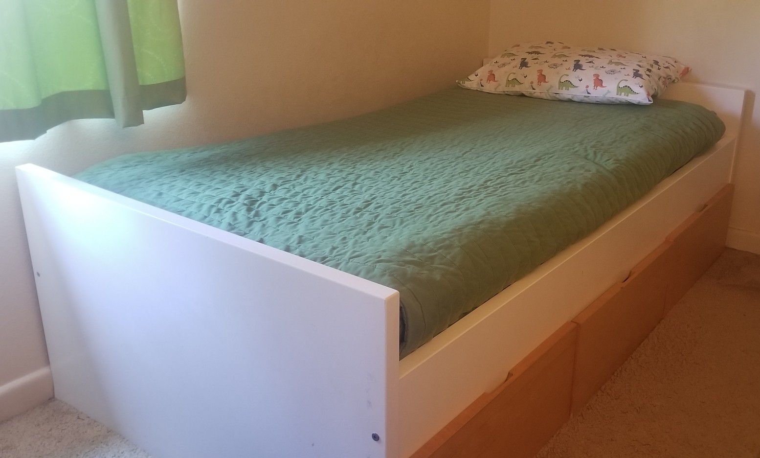 Twin bed frame, with drawers