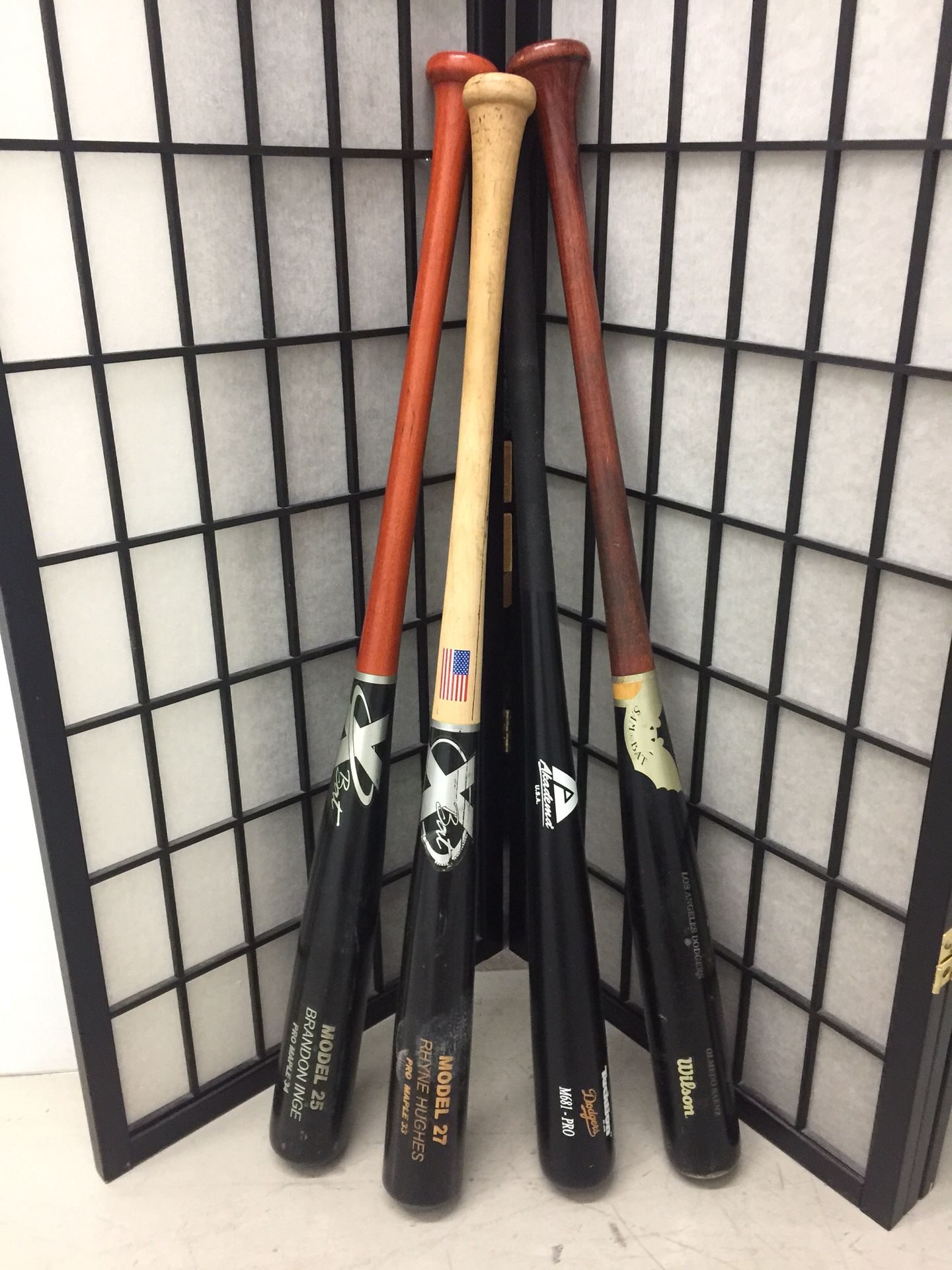 Wood pro baseball player game bats