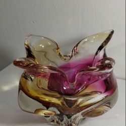 MID CENTURY ART GLASS CENTERPIECE BOWL - VASE 7"×6"