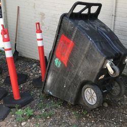 Large Trash Cart With 5 Orange Safety Pole 