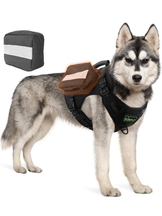Tactical Dog Harness with Reflective Material, Adjustable Heavy-Duty No Pull Harness, Tear-Resistant Dog Tactical Vest with Handle, Breathable Outdoor