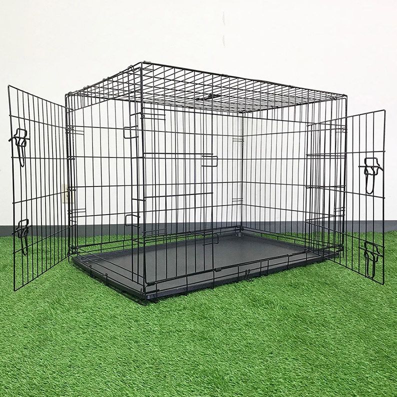 BRAND NEW $65 Folding 42” Dog Cage 2-Door Pet Crate Kennel w/ Tray 42”x27”x30”