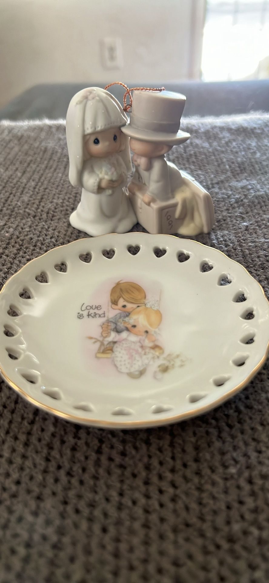 Vintage 1978 Precious Moments Small Plate LOVE IS KIND & Precious Moments 1991 “Our First Christmas