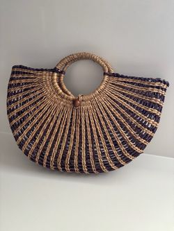 Woven Straw Basket Tote Bag