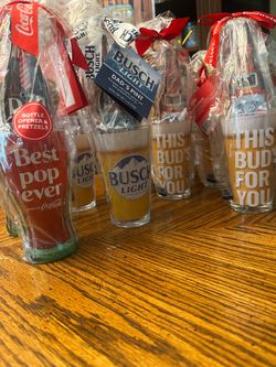 9 Glass Gift Sets for Dad’s Bottle Openers & Pretzels Bud, Busch & Coke