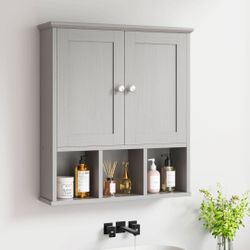 New Bathroom Medicine Cabinet, Wall-mounted Storage Cabinet with Adjustable Partitions, with 3 Open Shelves for Bedroom Organizer or Laundry  New in b