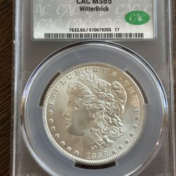 1898-O Morgan Dollar MS65 CAC – WitterBrick Holder – Premium Eye Appeal