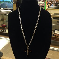 Silver 28” Mariner Necklace W/ Jesus Cross Pendant 
