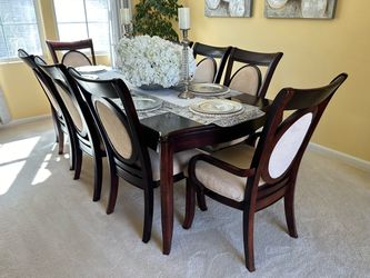 Dining Table Set: Table w/extension, 8 chairs, and hutch