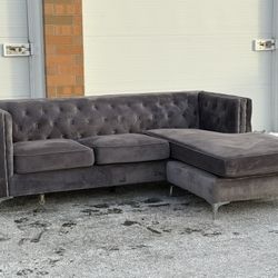 Grey Tufted Velvet Reversible Sectional Couch! – Free Curbside Delivery