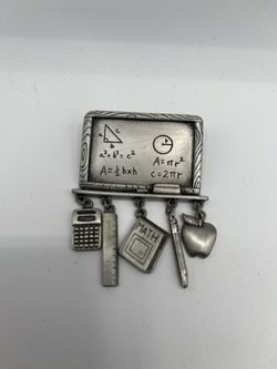 Vintage Pewter Brooch Chalk Board Math Teacher With Charms  Thumbnail