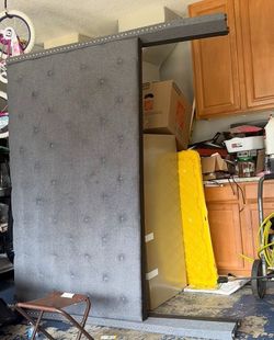 Gray Tufted Upholstered Headboard with Nailhead Trim