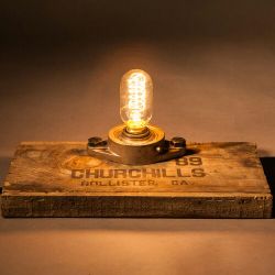 Vintage Edison light 3 way dim touch lamp. With vintage crate face