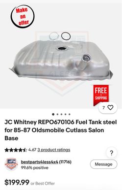 JC Whitney Steel Fuel Tank 85-87 Oldsmobile Cutlass