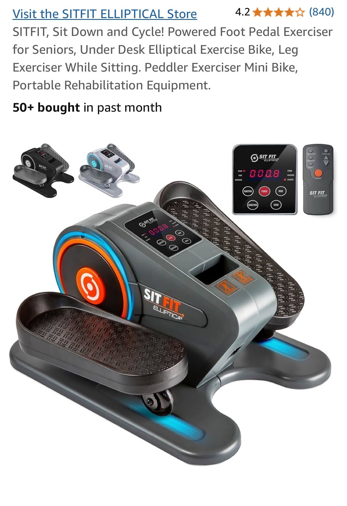 SITFIT, Sit Down and Cycle! Powered Foot Pedal Exerciser for Seniors, Under Desk Elliptical Exercise Bike, Leg Exerciser While Sitting. Peddler Exerci