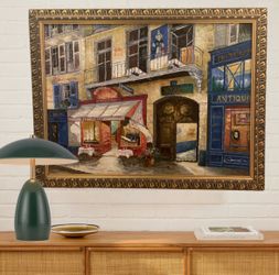 Large Vintage Paris Street Scene Oil Painting in Ornate Gold Frame – Signed Art