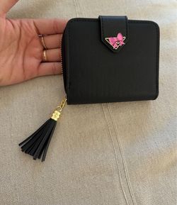 Black Mini Zip Wallet with Tassel