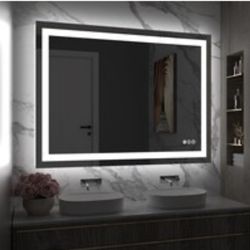 LED Mirror- 48” x 32” LED Touch Button Bathroom Vanity Mirror, Switchable Color LED with Defogger