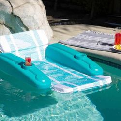 Water Pool Padded Floating Chaise Lounger Large for Adults with Headrest, Backrest, Footrest & Cupholder
