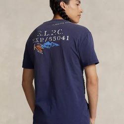 Polo Ralph Lauren Navy Blue PEACE CLIMB LOVE Classic Fit Graphic T Shirt Large,2XL
