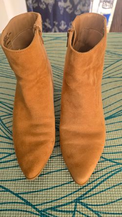 Tan Suede Pointed-Toe Ankle Boots