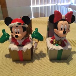 Disney Mickey and Minnie Mouse Bobblehead Christmas Ornaments - New with Tags