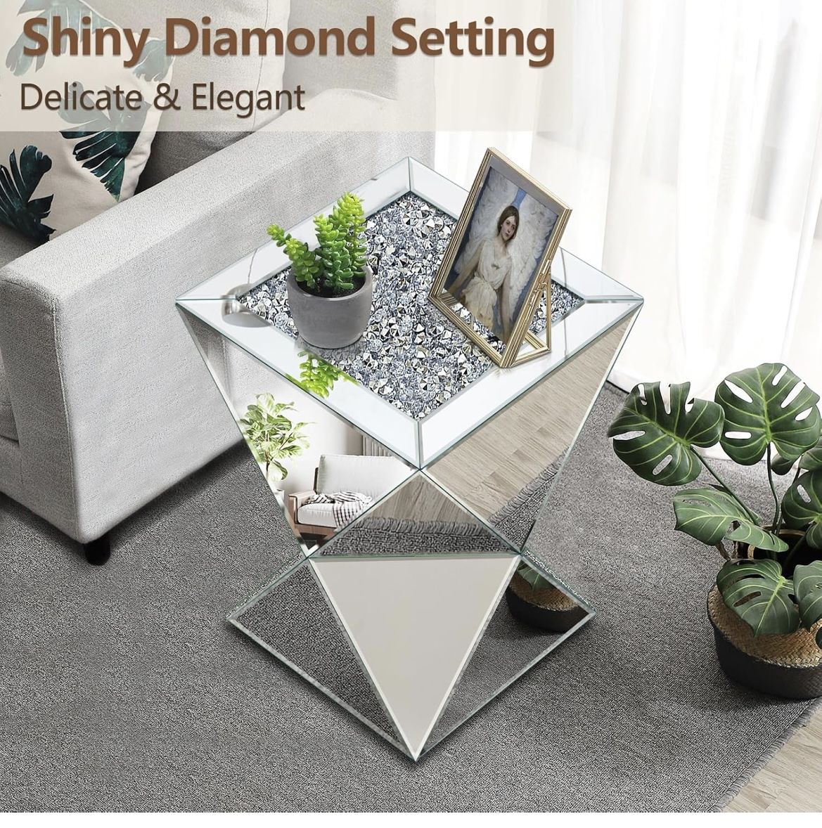 (Small Mirror Cracked) Sliver Mirrored End Table