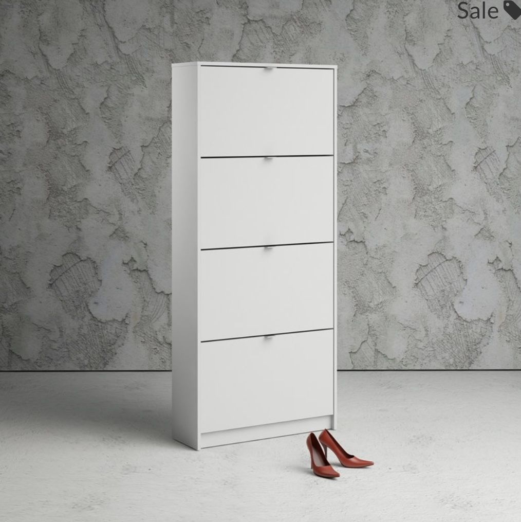 Tvilum Bright Wooden Shoe Cabinet, White 4 Drawers