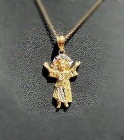 Jewelry 14k solid yellow two tone Devine Child Crosses Religious Pendant charm