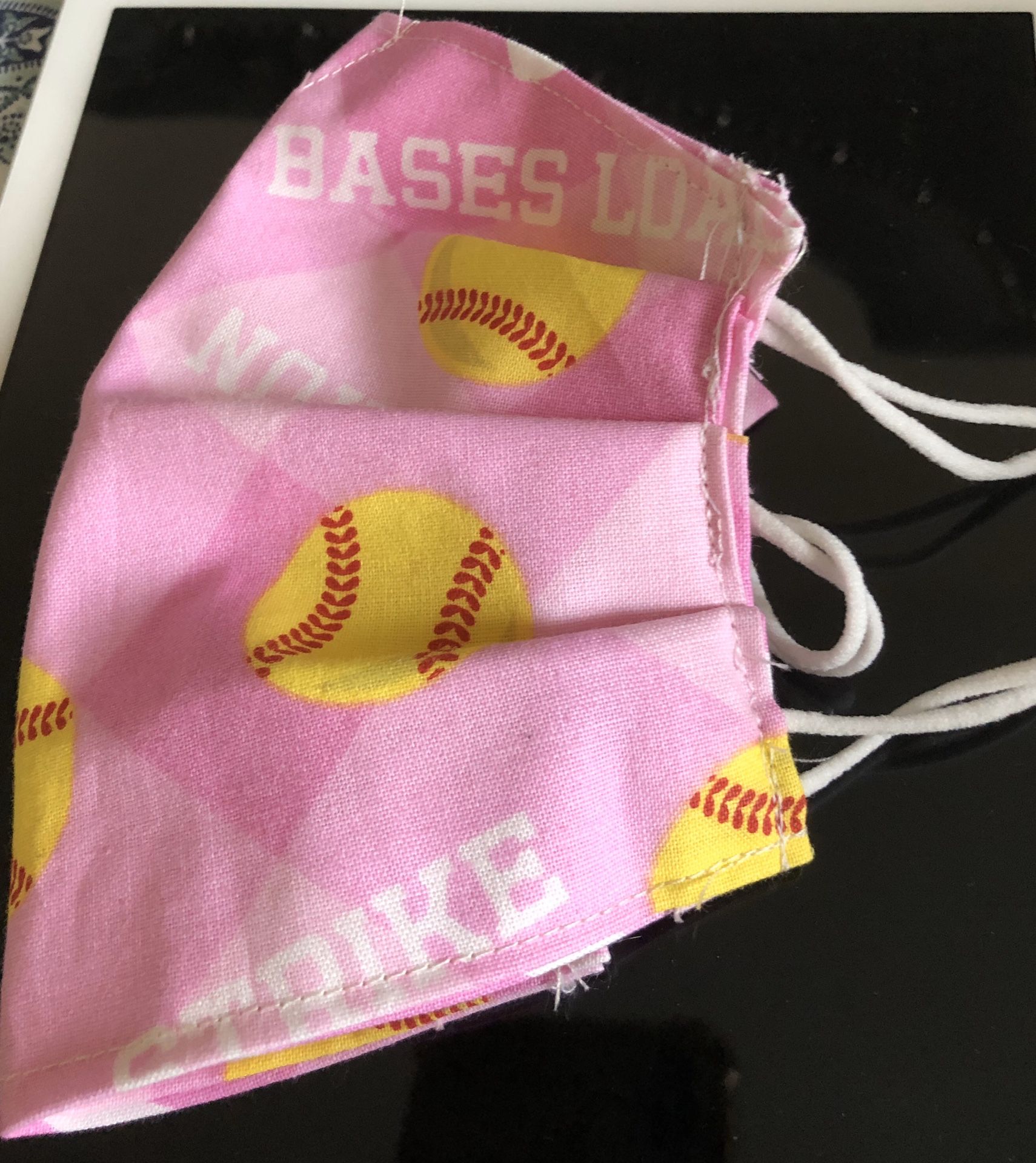 Kids pink softball print cloth face mask