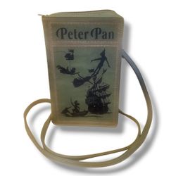 Peter Pan Book Green Gold Zip Up Crossbody Purse Clutch With J M Barrie Quote