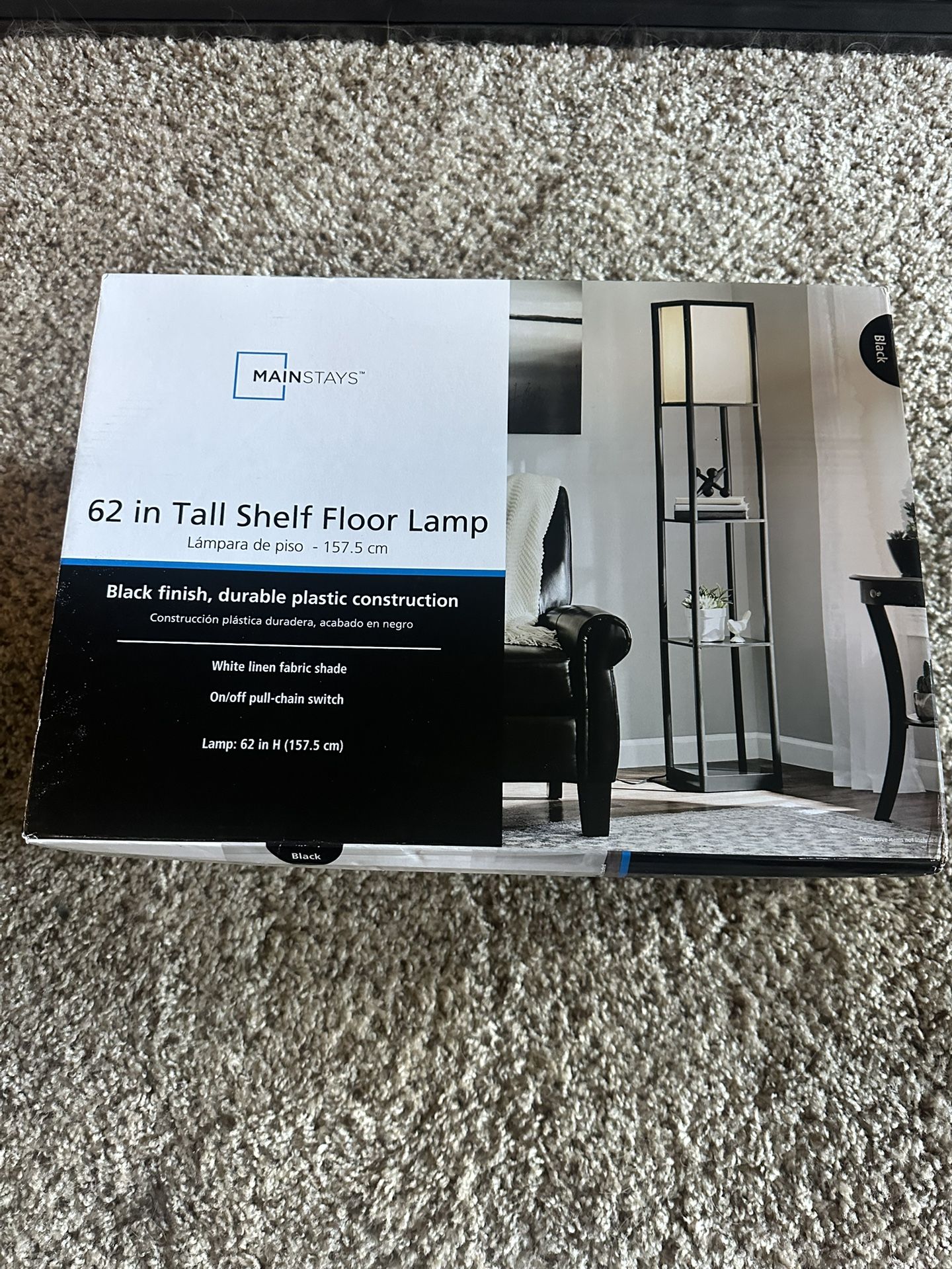 NEW in Box – Mainstays 62" Floor Lamp w/ Shelf – Retails $49!