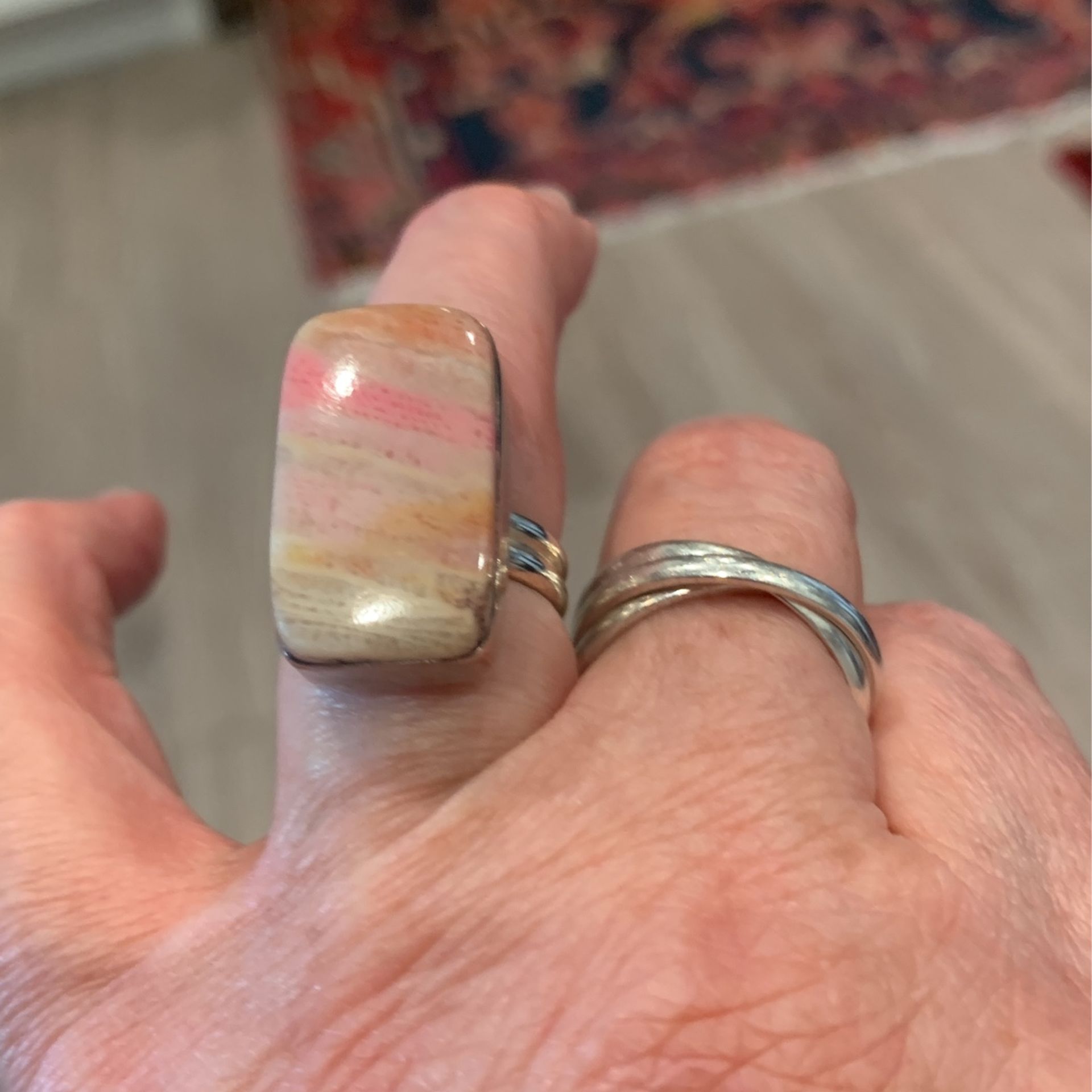 PINK BOTSWANA AGATE RING -6 