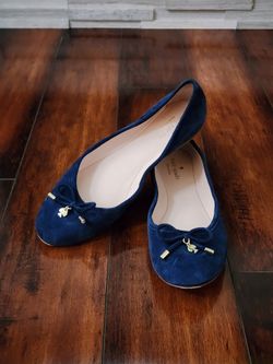 Kate Spade Willa Navy Blue Suede Ballet Flats Bow Charm Shoes Size 9.5