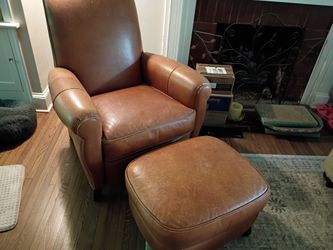 Ethan Allen leather chair with matching ottoman