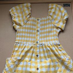 Girls Yellow Dress Plaid Checkered Summer Pockets Size 14-16 Xl