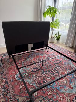 Crate and barrel, gray leather queen, headboard, and frame