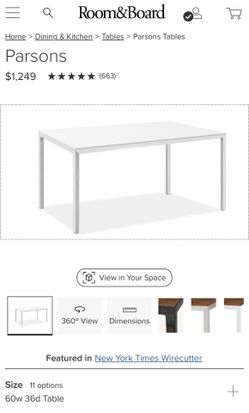 Room & Board Parsons Dining Table (60” x 36”) – Stainless Base