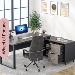 C0822XAB 55 Inch L-Shaped Computer Executive Desk with 47 inch File Cabinet
