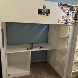 Twin Bed over desk with Bookshelf 