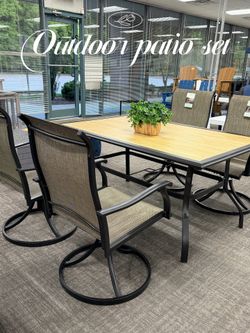 5 Piece Metal Outdoor Patio Dining Sets with 60" Patio Dining Table and 4 Textilene Swivel Chairs, Black.  💰330$