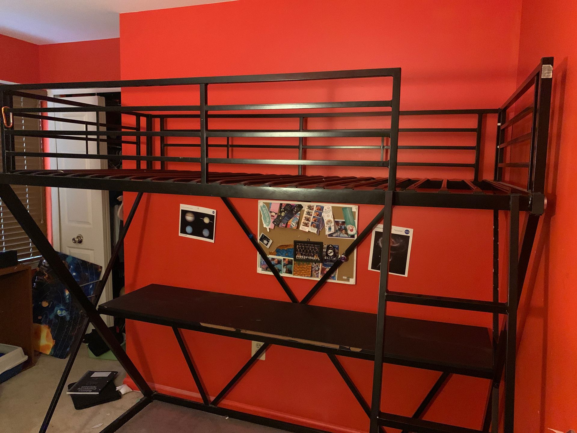 Student metal bed with desk on the bottom