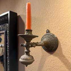 Pair Antique French Style Brass Gyroscopic Candle Holders / Sconces – Rococo, Designer Sourced