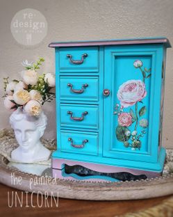 Refinished Floral Jewelry Armoire Box