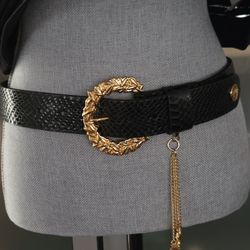 Y2K Christian Audigier / Ed Hardy Black Leather Belt with Gold Details 