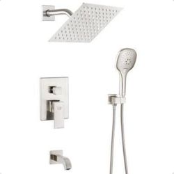 Shower Faucet Set with Tub Spout Bathroom Rainfall 8”Shower Head System with Handheld Single Handle Shower Valve and Trim Kit