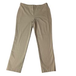 Susan Graver Khaki Pull On Pants Size 14 Straight Leg Stretch Casual