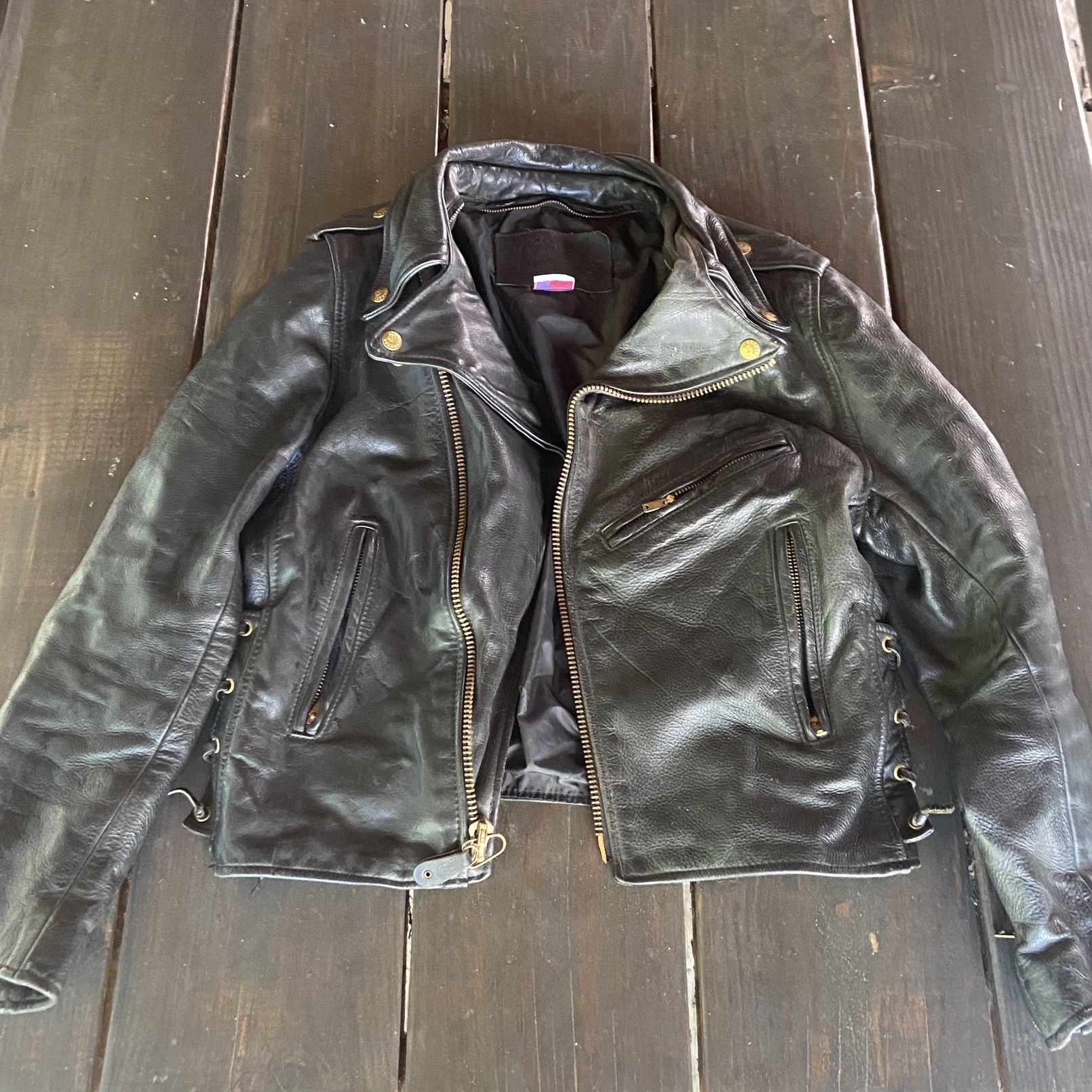 Womens BRANDED GARMENTS INC. Black leather motorcycle Jacket Size 14
